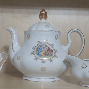 vintage 80s madonna 15 pc china tea coffee set cups, saucers, teapot, sugar milk